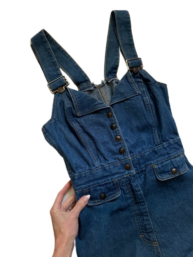 early 70s denim snap romper playsuit