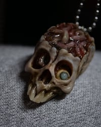 Image 5 of Brain Worms Skull pendant, stainless chain , glow in the dark eye, OOAK one of a kind