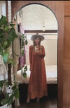 late 60s Indian hand blocked saffron gauze maxi dress