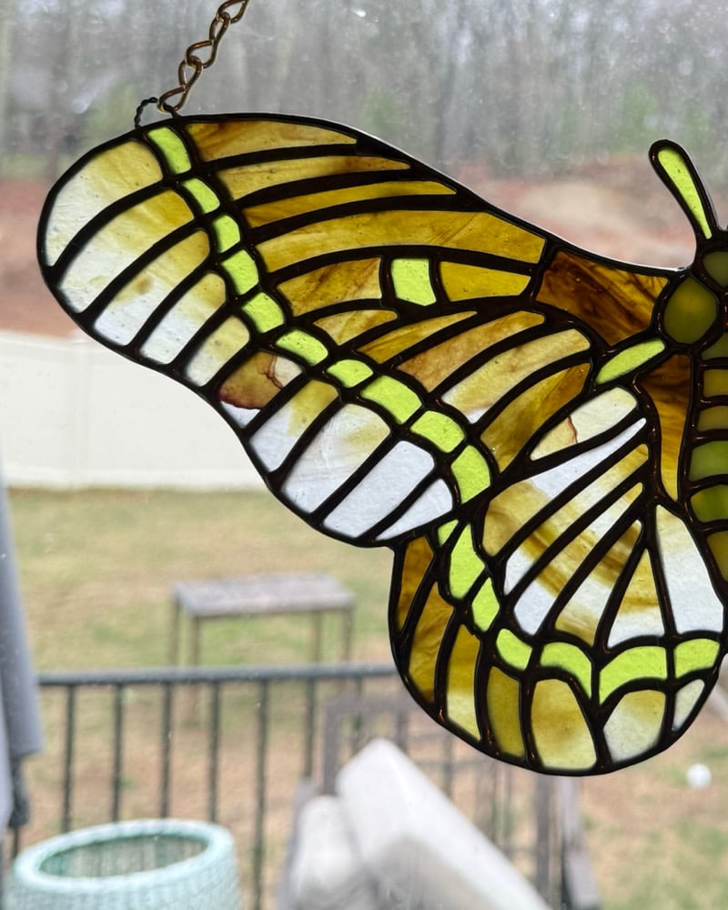 Green Moth - Tiffany Lamp Screen Inspired
