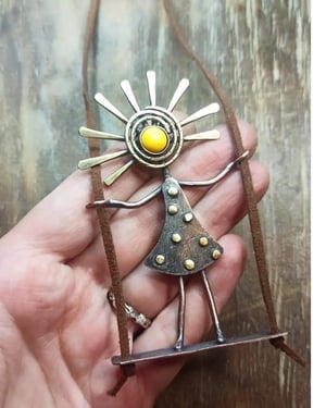 Copper and brass pendant, sunny girl on the swing  Copy