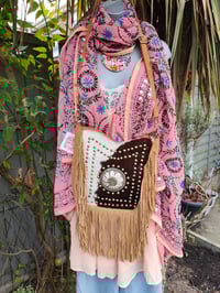 Image 5 of Yellowstone cowboy print suede fringe  Brown cream tan