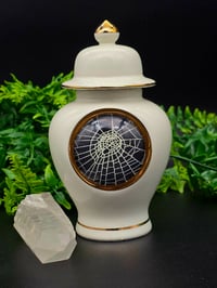 Image 1 of White And Gold URN with Real Preserved Web - 3