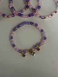 Image 5 of Glinda Inspired Pink & Purple Tumbler Bracelet Stack | Wizard-Inspired Cup Charm Set