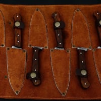 Image 3 of Set of 6 Handmade Damascus Steel Steak Knives with Rosewood Handles & Cowhide Leather Case