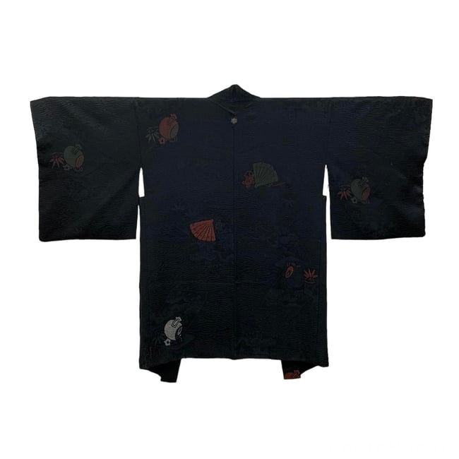 Antique Silk Haori (Black Fan & Waves) | LUMEN