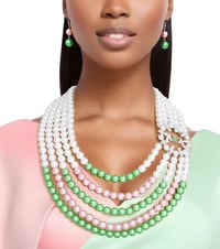 GREEN PINK AND WHITE PEARL NECKLACE SET