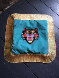 Image 8 of Turquoise Tiger With Gold Fringe Cushion