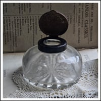 Image 3 of Antique decorative 20th century glass + metal lidded ink well