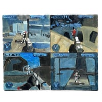 "Four player split-screen (rocket spawn)" Oil on canvas panels.
