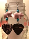 Upcycled PINK FLOYD guitar pick and piggy DANGLE EARRINGS