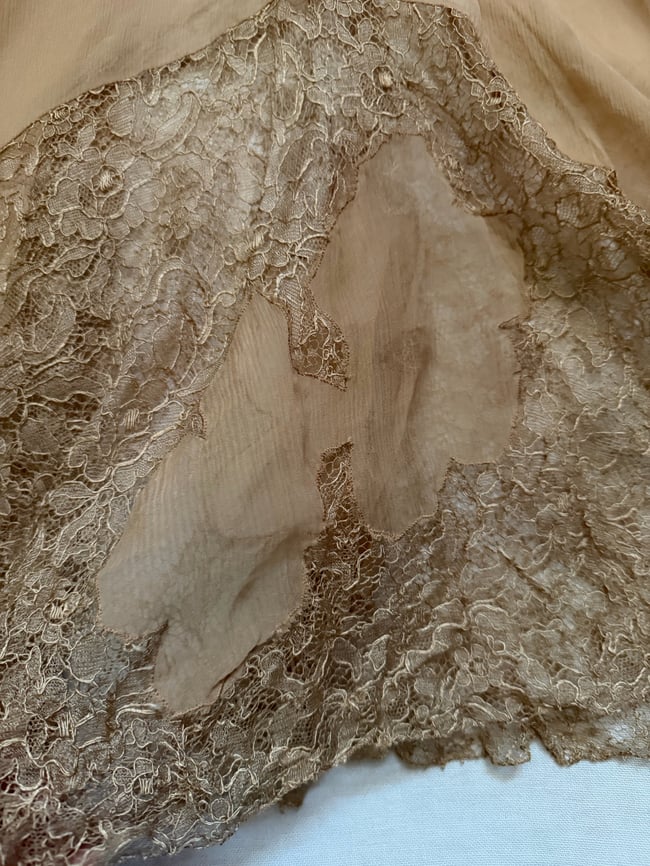 antique 20s tissue silk chiffon and chantilly lace ethereal dress 30s slip 