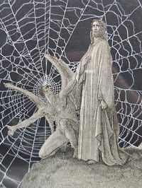 Image 1 of "Christ's Temptation" Gustave Dore 1800s Bible Page - Satan and Jesus With Preserved Web