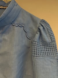 Image 13 of Blue puff sleeve shirt (small)