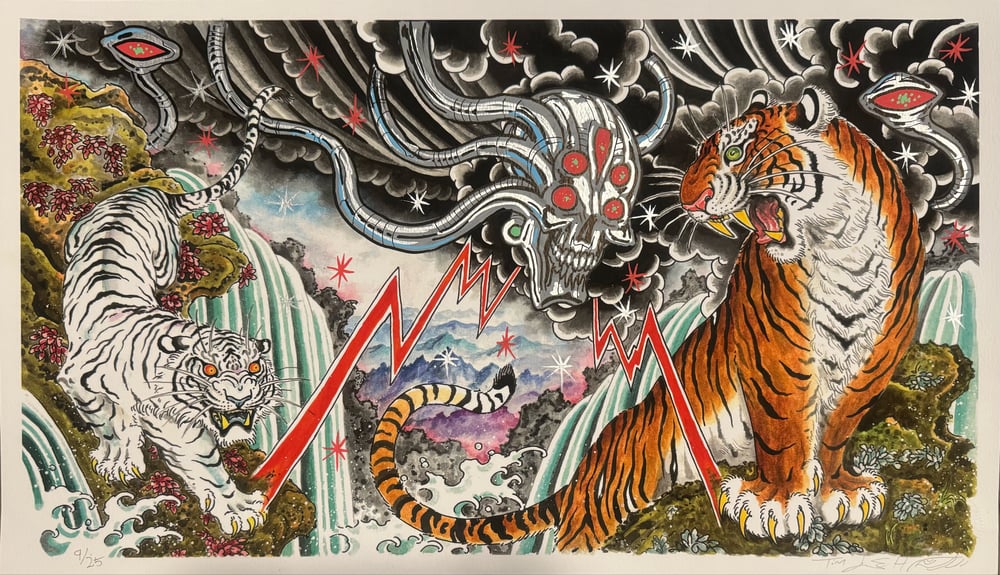 Image of Tim Lehi Hand Embellished "Tiger Book Cover" Giclée Print Signed & Numbered 9/25