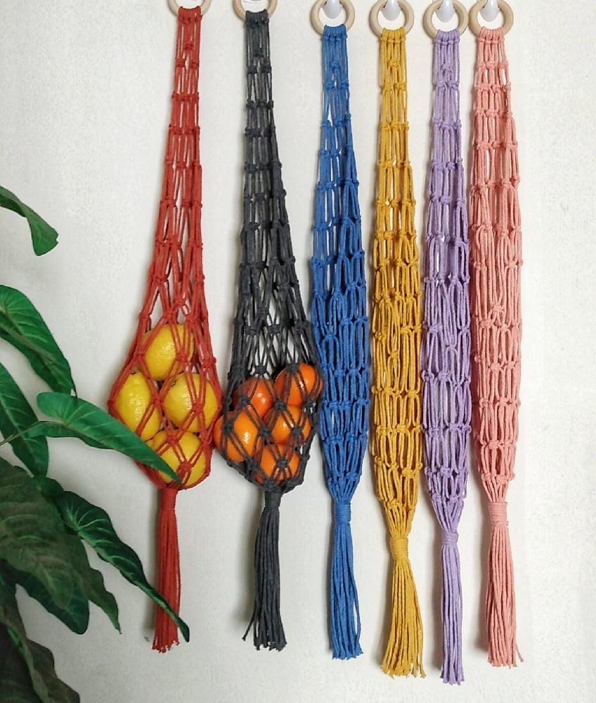 Image of Macrame Hanging Fruit Basket, Vegetable Fruit Hanger, Veggie Fruit Holder, Kitchen Storage
