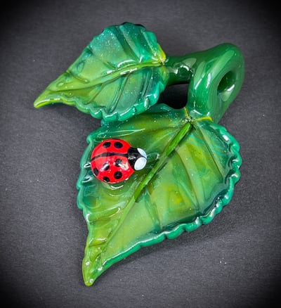 Image of Deep Green Ladybug Leaf Pendant
