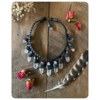 Image 3 of The Empress Necklace - Clear Quartz Crystals and Midnight Grey Leather