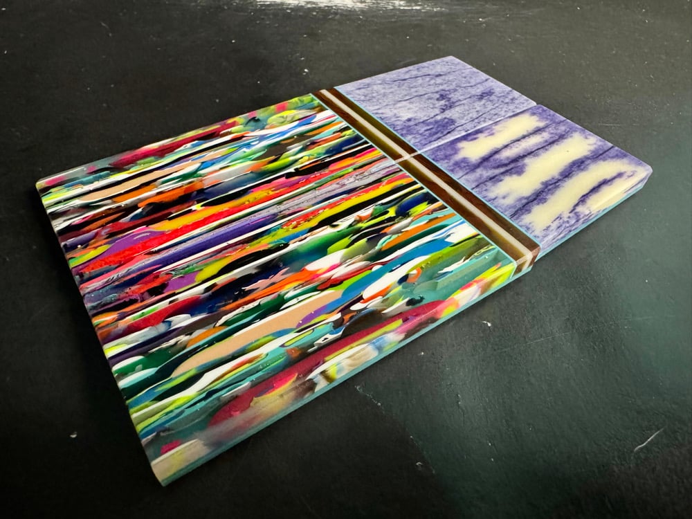 Image of Giraffe Bone & @Kaoticartworks Overpour Resin GLOW Segmented Knife Scales 