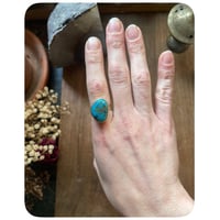 Image 1 of Kingman Mine Turquoise Solid Brass Ring Size 8.5