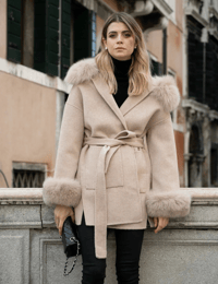 Image 1 of Beige Loro Coat With Fur Cuffs