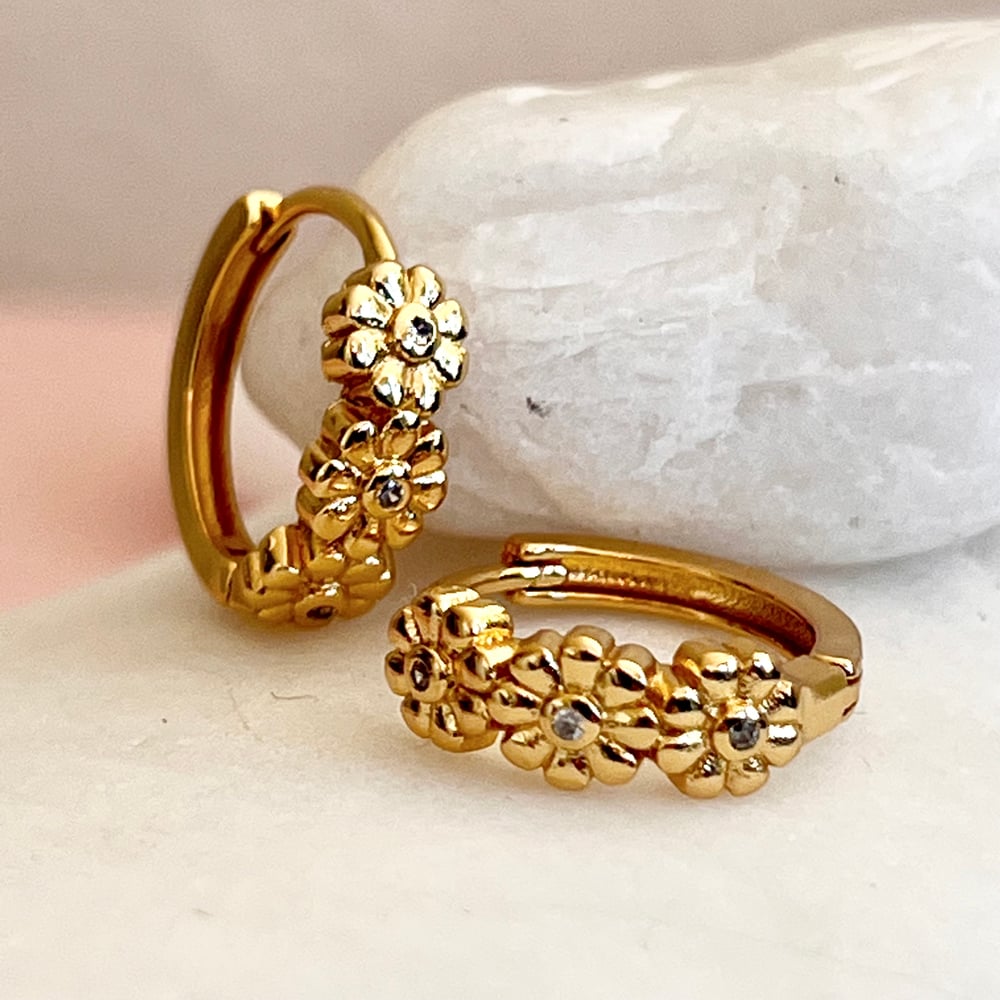 Image of Triple Daisy Gold Hoops