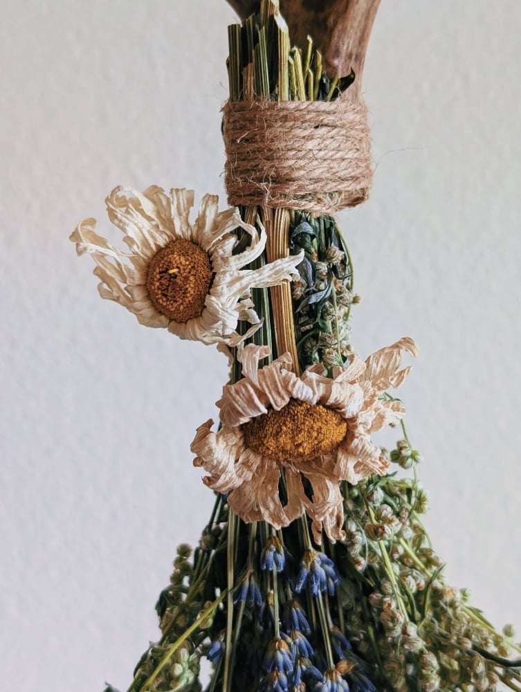 Image of Mugwort and Lavender Broom (wrapped on deer antler)