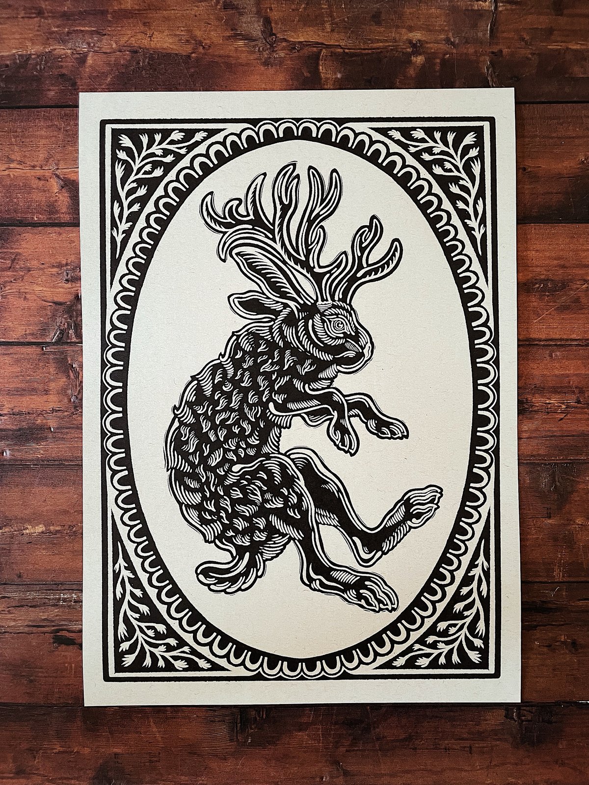 Jackalope Print | Robbie W. Jones Woodcuts