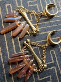 Image 2 of Gold Titanium Agate Femur Bone hanging saddle ear weights