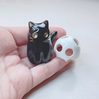 Image 4 of Black cat with skull mask ceramic figurine #1