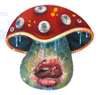 Image 1 of “A STOOL FOR TOADS” ORIGINAL SMALL PAINTED THREE LEGGED STOOL 10”x10”x6”