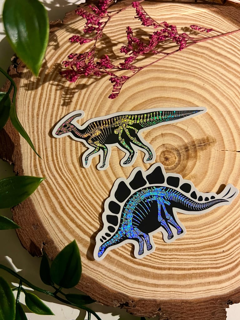 Stickers Dinosaures squelettes pailletés