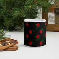 Image 2 of red roses black White glossy mug