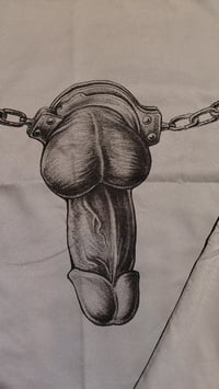 Image 3 of penis in cuffs pillowcase pair - grey w embroidered edge