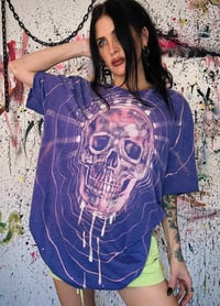 Image 3 of ‘ROSE COLORED SKULLS’ BLEACH PAINTED T-SHIRT XL