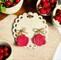 Rose Bow Earrings-Red