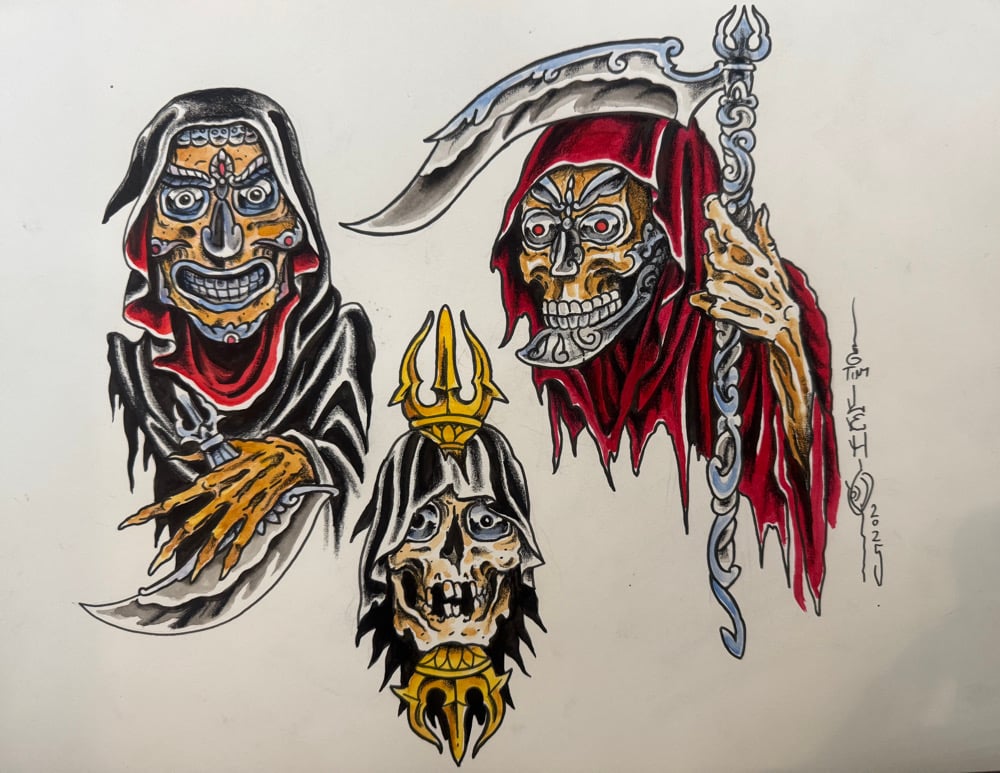 Image of Tim Lehi “Reaper Wolf Book Page #145” Painting