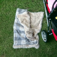 Image 3 of Thick Grey and White Plaid Infant Car Seat Blanket