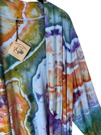 Image 7 of 2X PLUS Jersey Knit Open Cardigan in Earthy Rainbow Geode Ice Dye