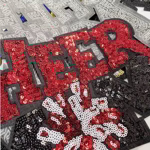 Image of Cheer Mom Sequin Pom Pom Iron On Patch