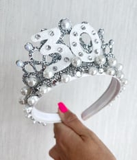 Image 2 of Silver & White 30th 40th any age birthday tiara crown party props hair accessories 