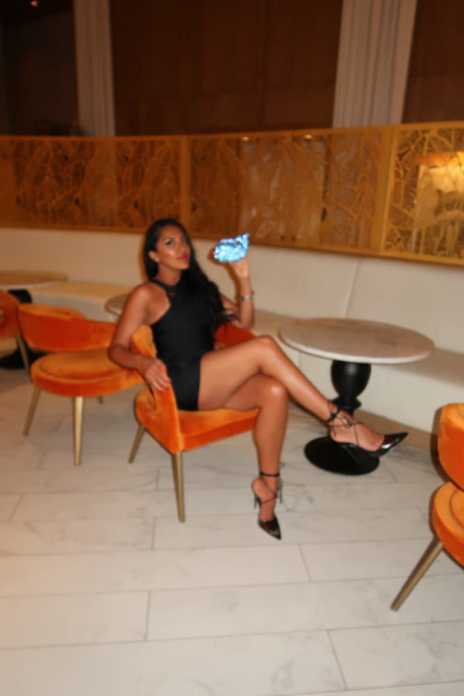 Image of BLACK MINI BANDAGE DRESS WITH HIP FRILL (SMALL)