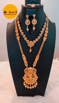 Image 4 of Temp_6008 -Combo Temple Jewelry Necklace Set Featuring Goddess Laxmi & Radha-Krishna 