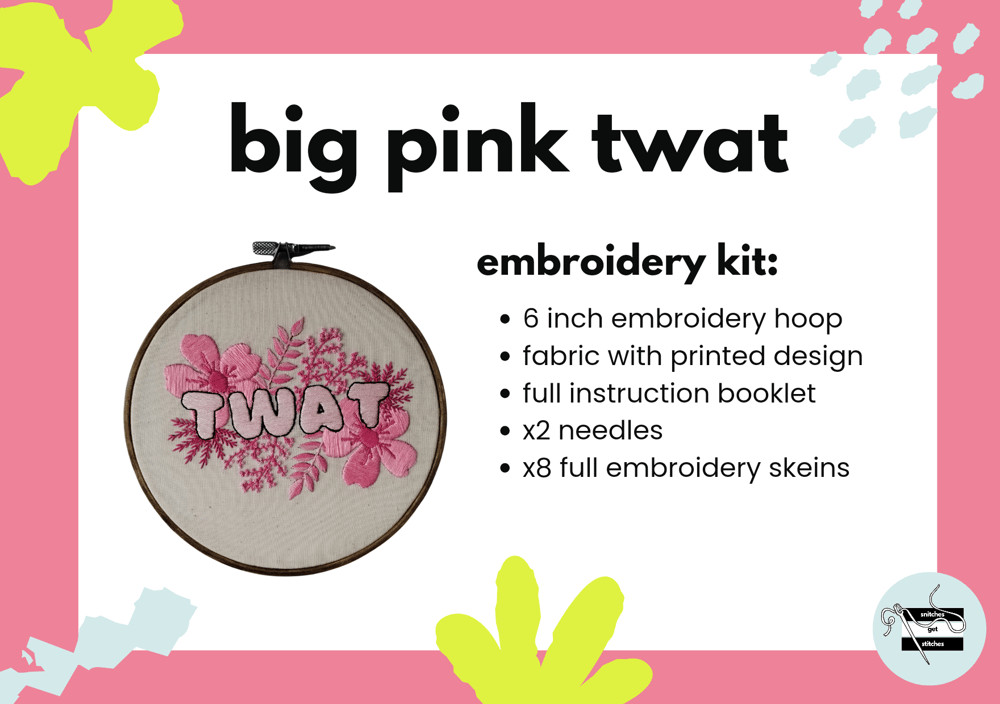 Image of big pink twat embroidery kit