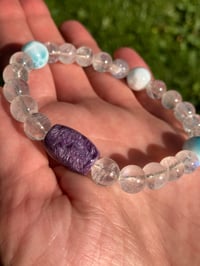 Image 1 of Premium Rainbow Moonstone Charoite Larimar Gemstone Stretch Bracelet