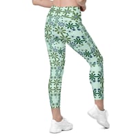 Image 4 of 60's Designs Floral With Green And Coral Colors Leggings with pockets