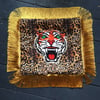 Leopard Print Tiger Cushion Cover With Gold Fringing