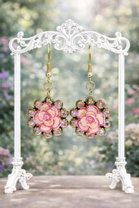 Image 1 of Rhinestone Rosette Earrings 