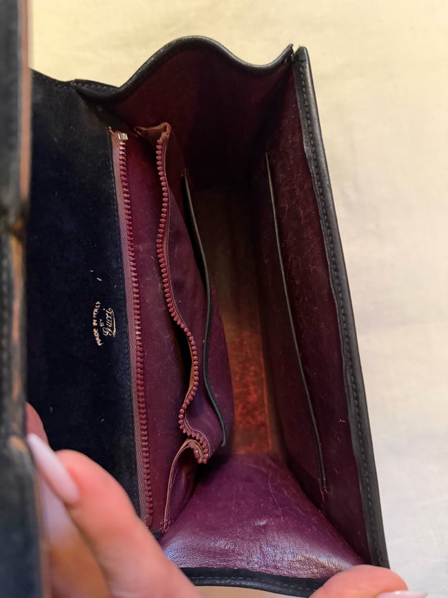 1970s Gucci italian leather handbag w lock and key