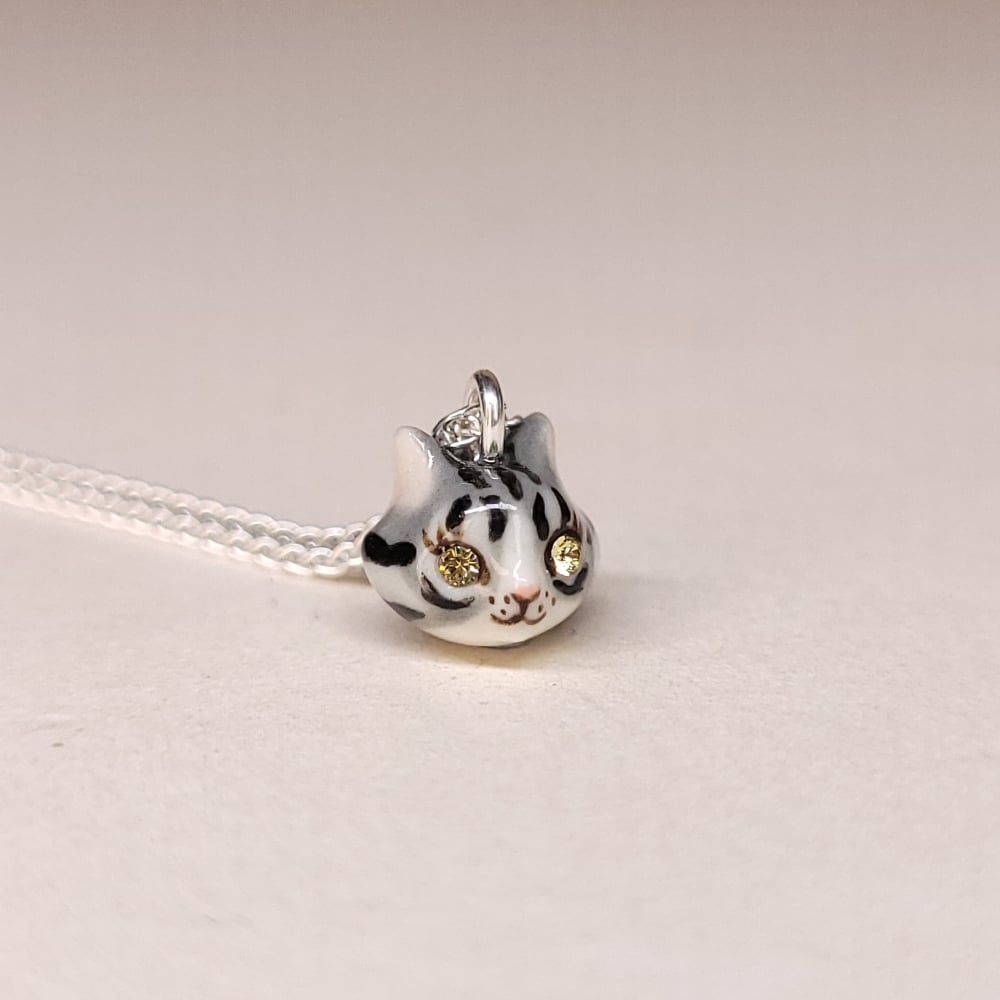 Image of Silver Tabby Porcelain & Sterling Silver Teeny Tiny Cat Pendant